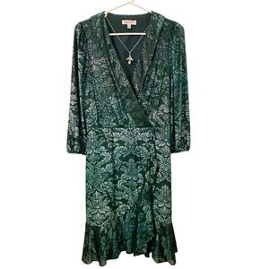 Nanette Lepore Holiday Party Brocade Faux Sparkle Wrap Dress w/Necklace, Sz 10